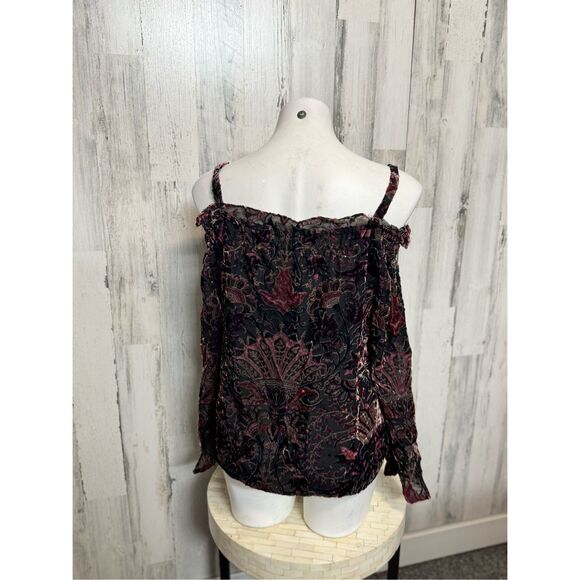 Ecru Velvet Boho Tank Top Medium – Floral Burnout Camisole Goth Romantic Peasant - Picture 5 of 9
